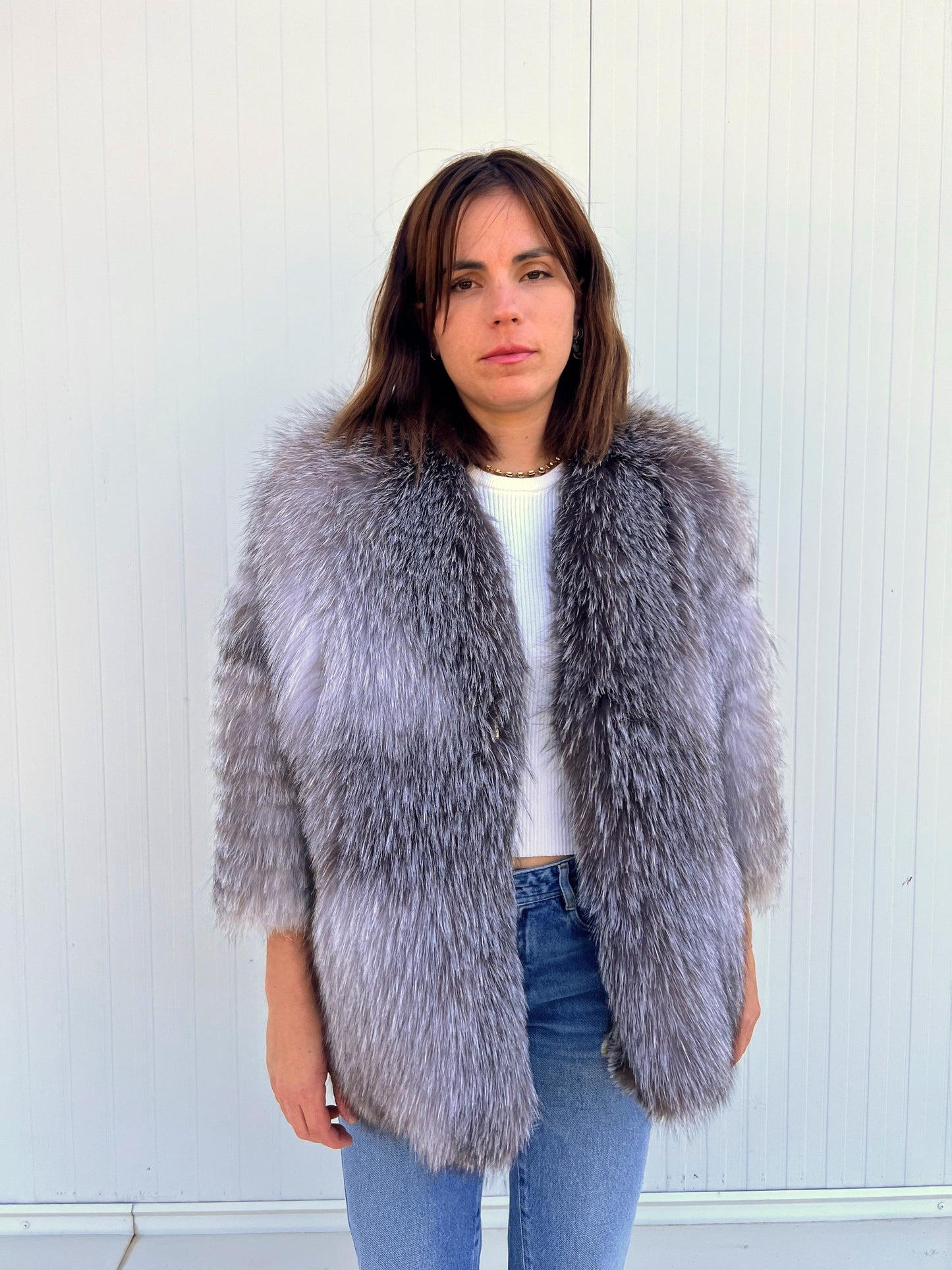 Handmade Grey Fox Fur Jacket: Lightweight, Everyday Fluffy Coat