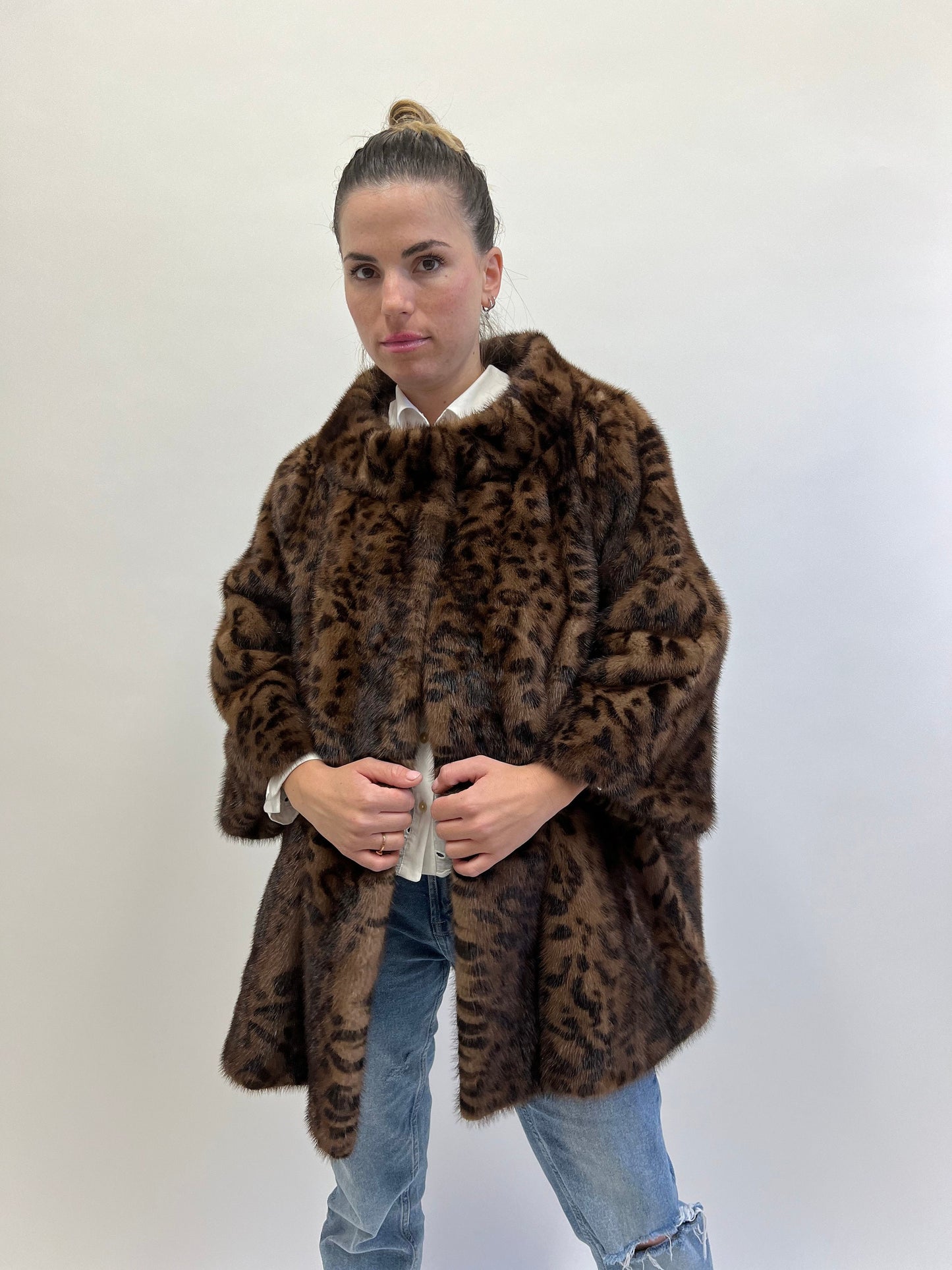 Leopard Print Brown Mink Fur Coat - Luxury Demi Buff Jacket