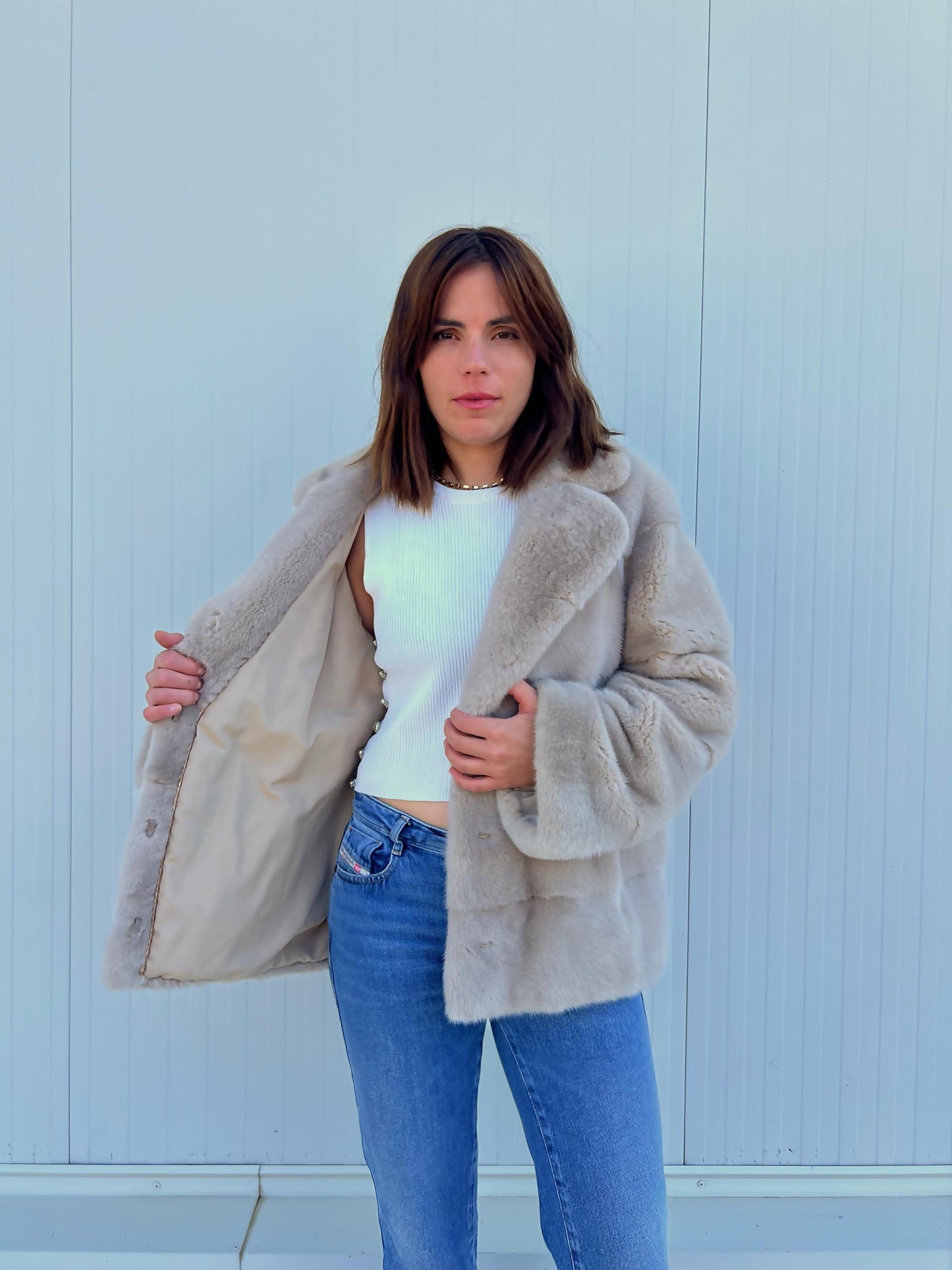 Genuine Cream Mink Fur Jacket, Saga Mink Pelts, Handmade in Greece