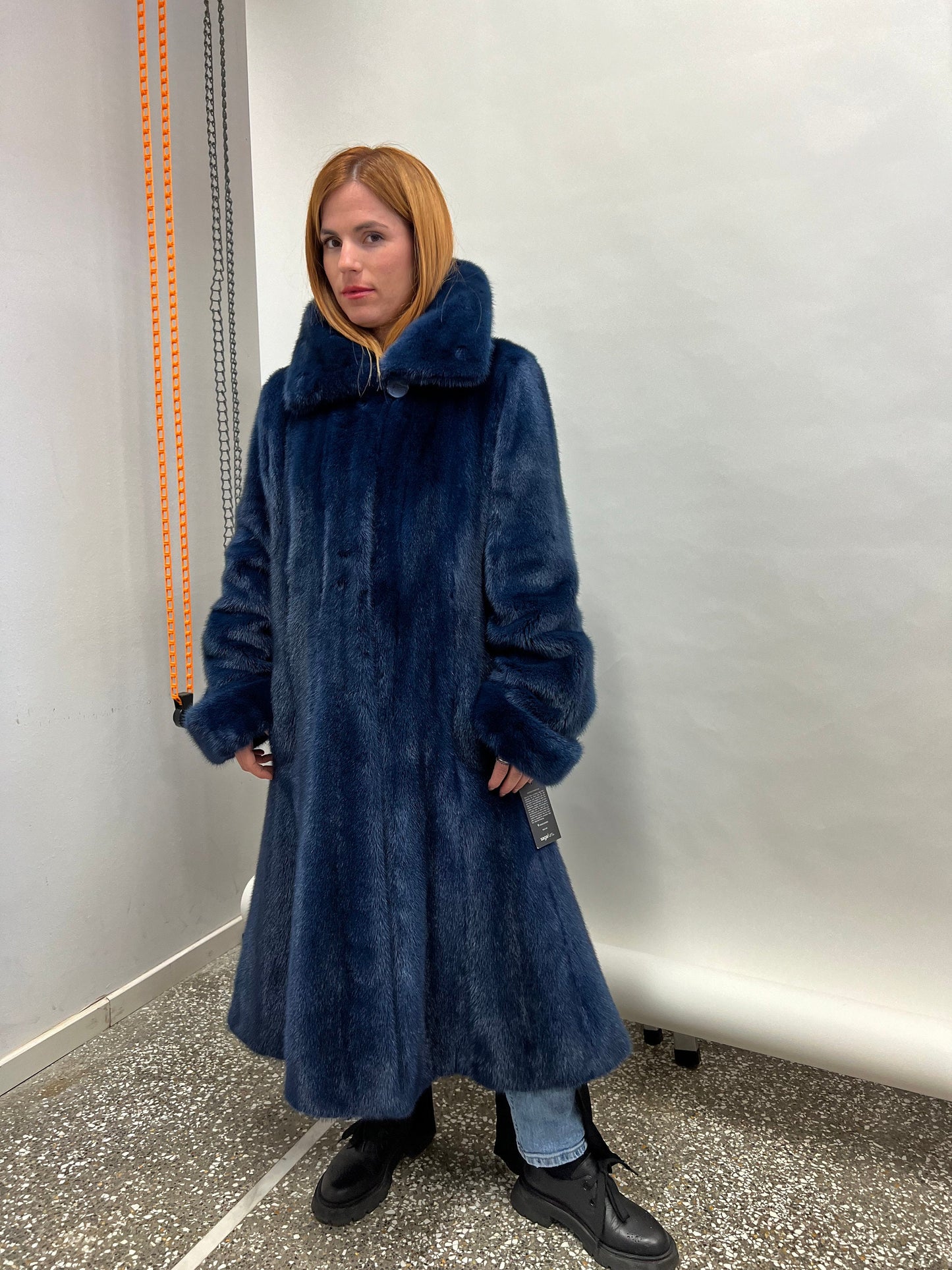 Navy Blue Mink Fur Godet Coat - Handmade in Greece