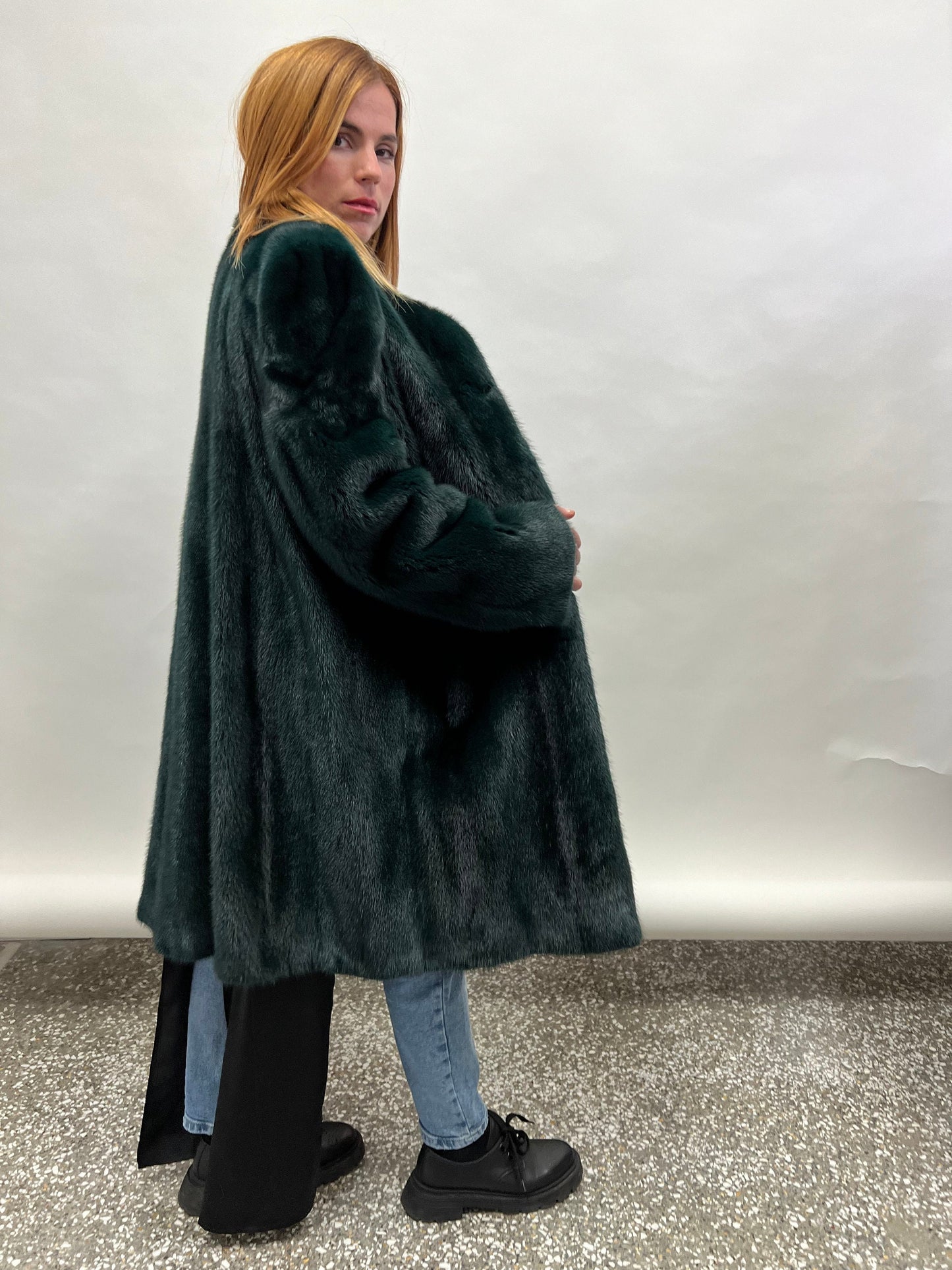 Emerald Green Mink Fur Coat - Full Skin Let Out - Size M/L/XL