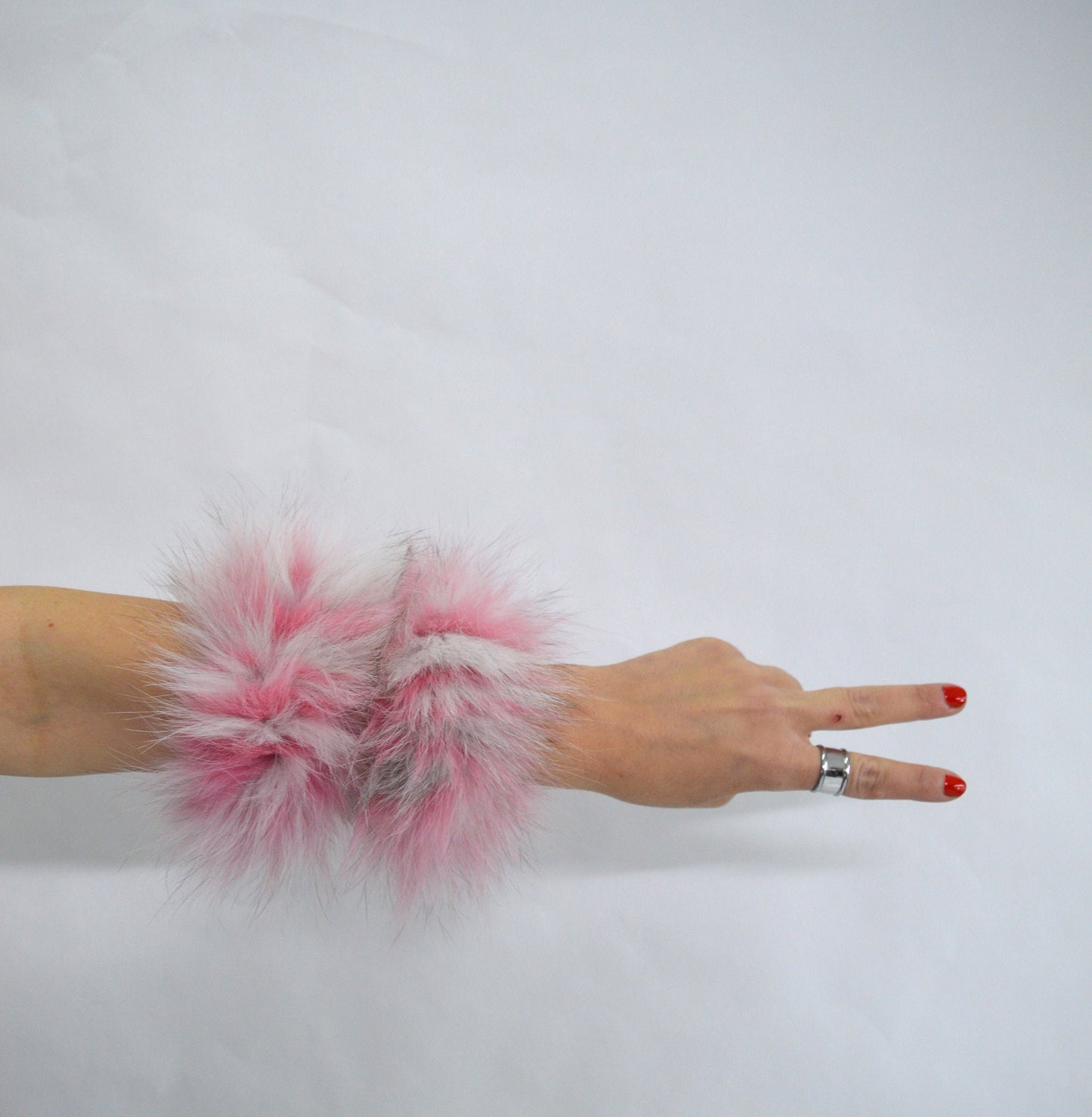 Real Fox Fur Scrunchie: Two-Tone Pastel Pink & White Fur Cuff