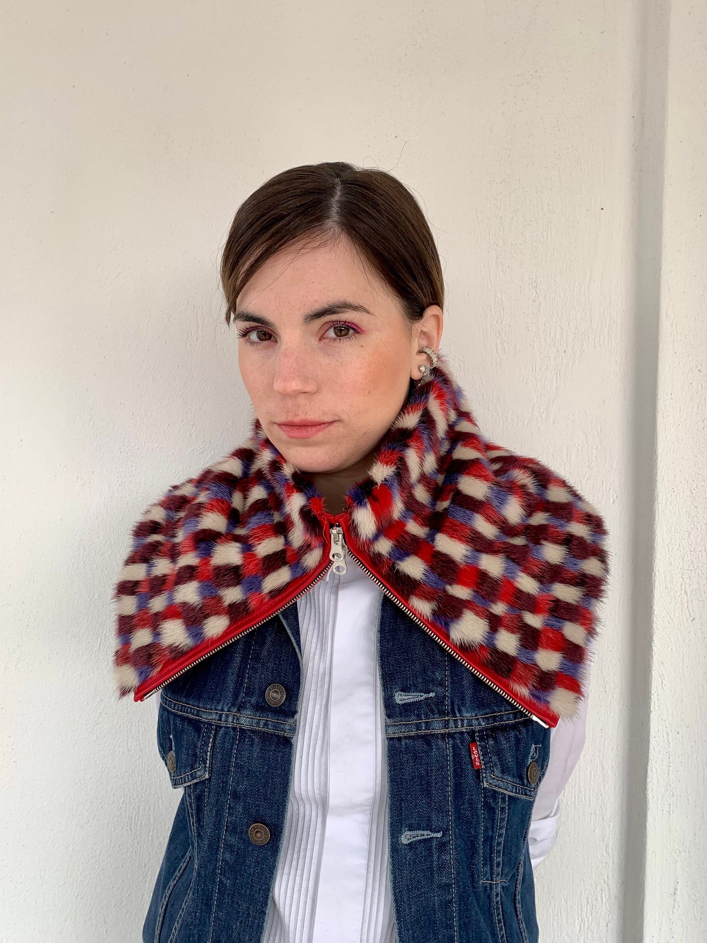 Pixelated Mink Fur Cowl: Zipped Loop Scarf