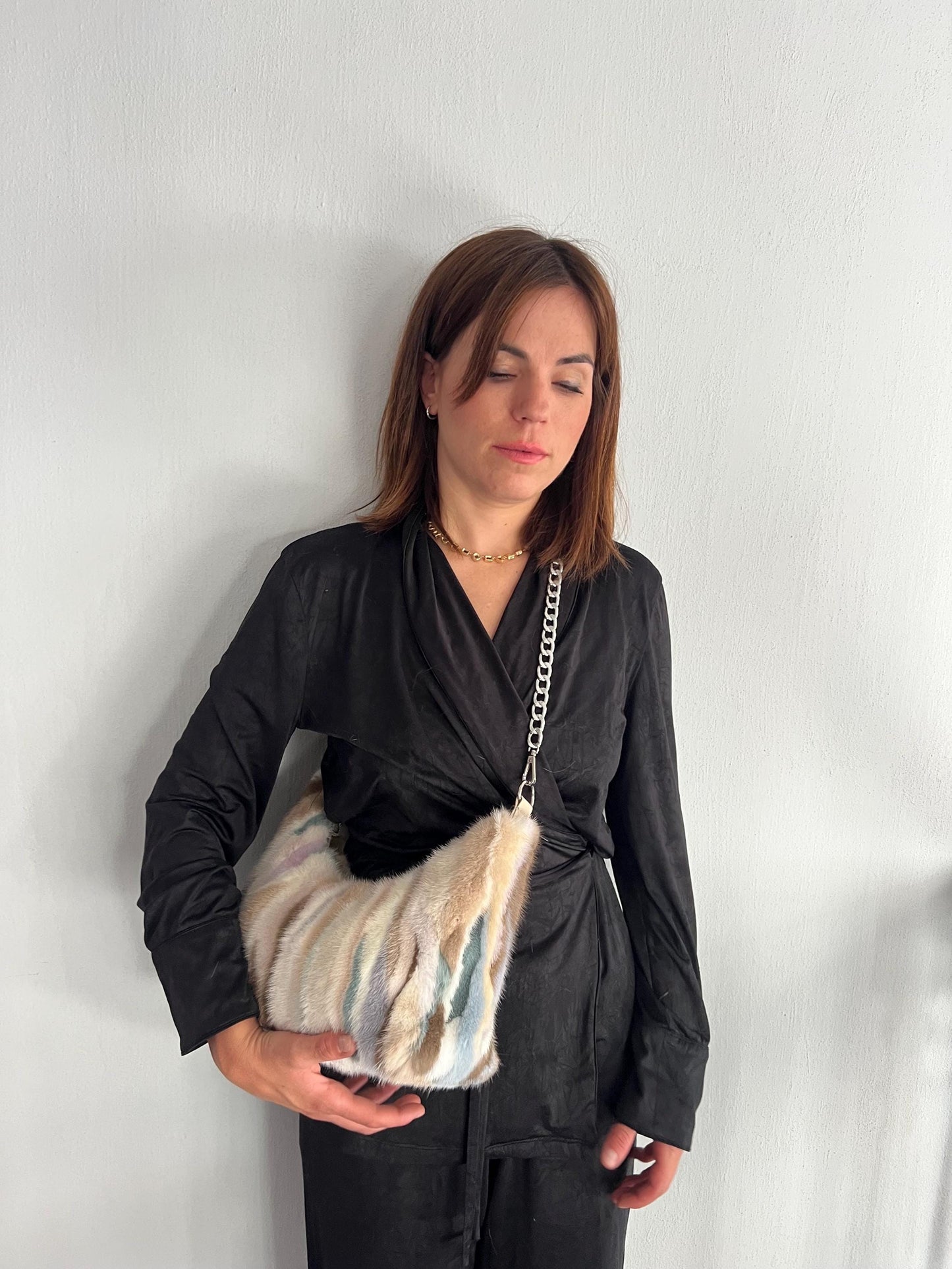 Multicolor Mink Fur Tote Bag: Leather & Chain Details