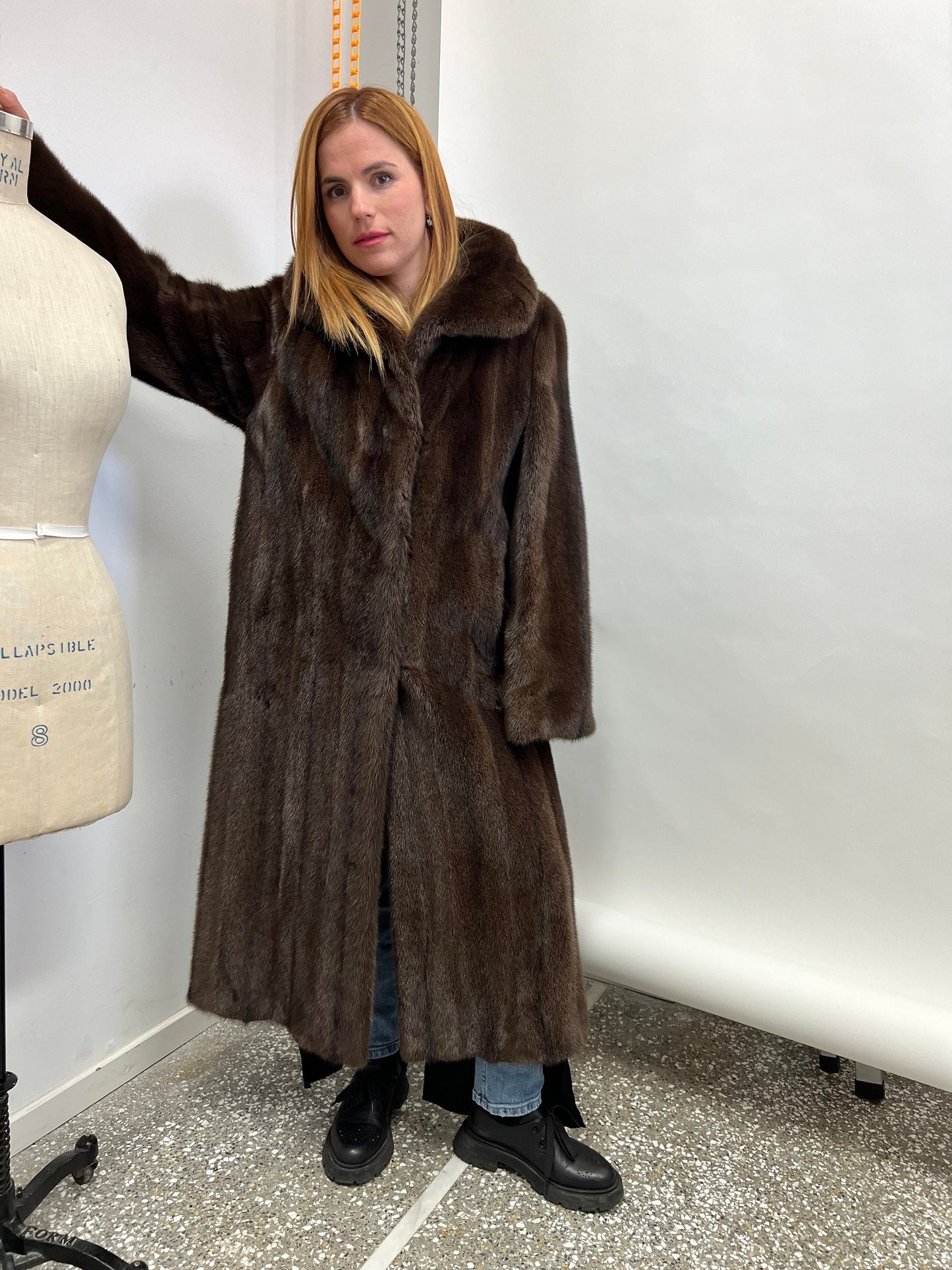Handmade Brown Mink Fur Coat: Long Collared Stroller, Size Small
