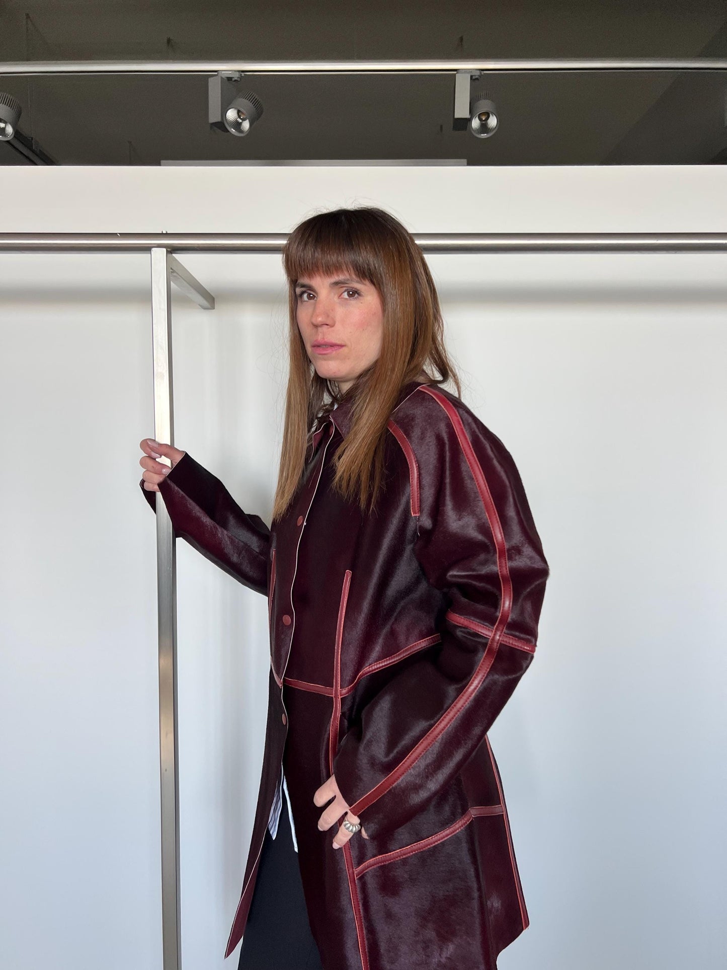 Burgundy Pony Hair Leather Coat - Handmade Calf Hide