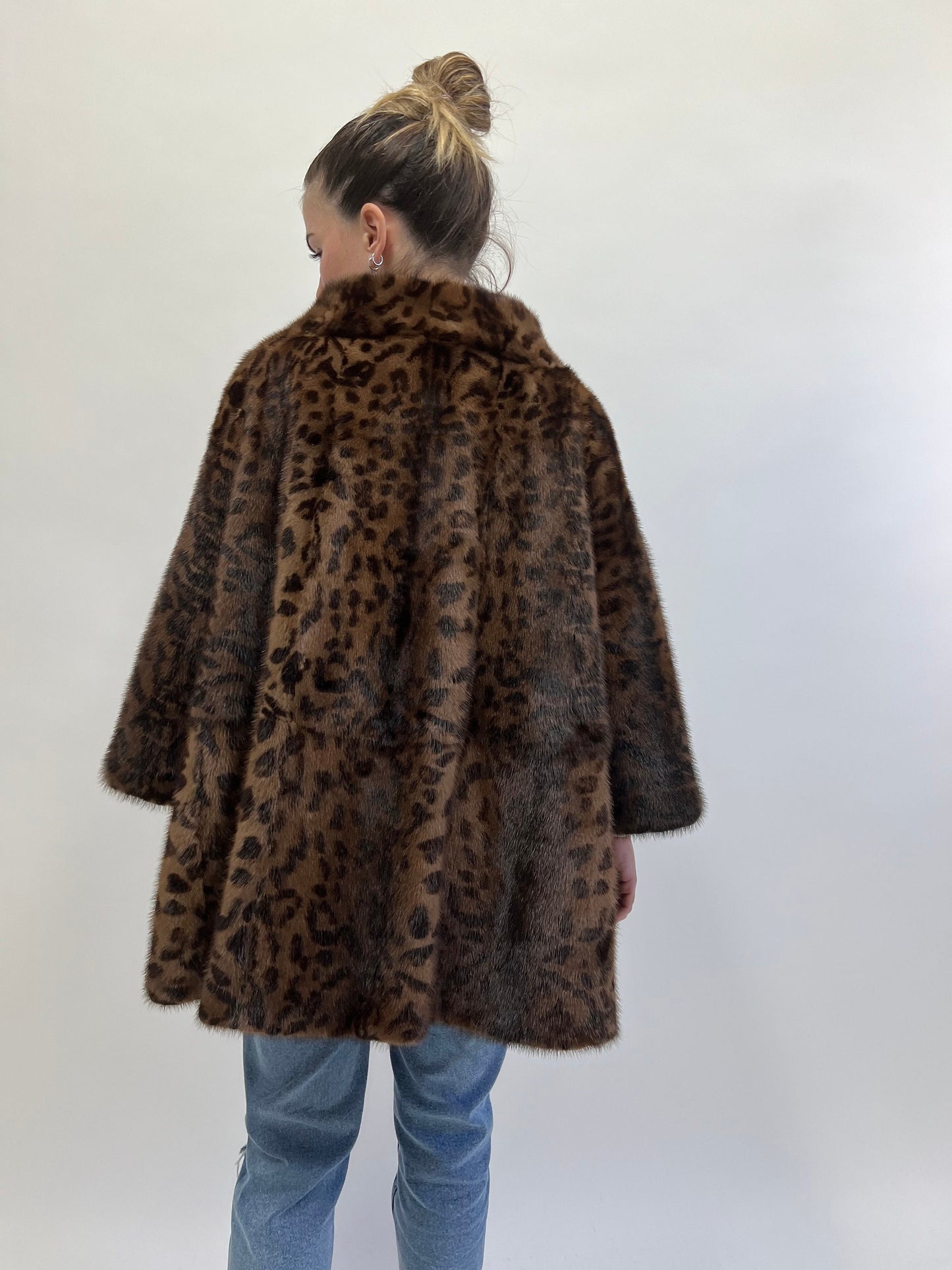Leopard Print Brown Mink Fur Coat - Luxury Demi Buff Jacket