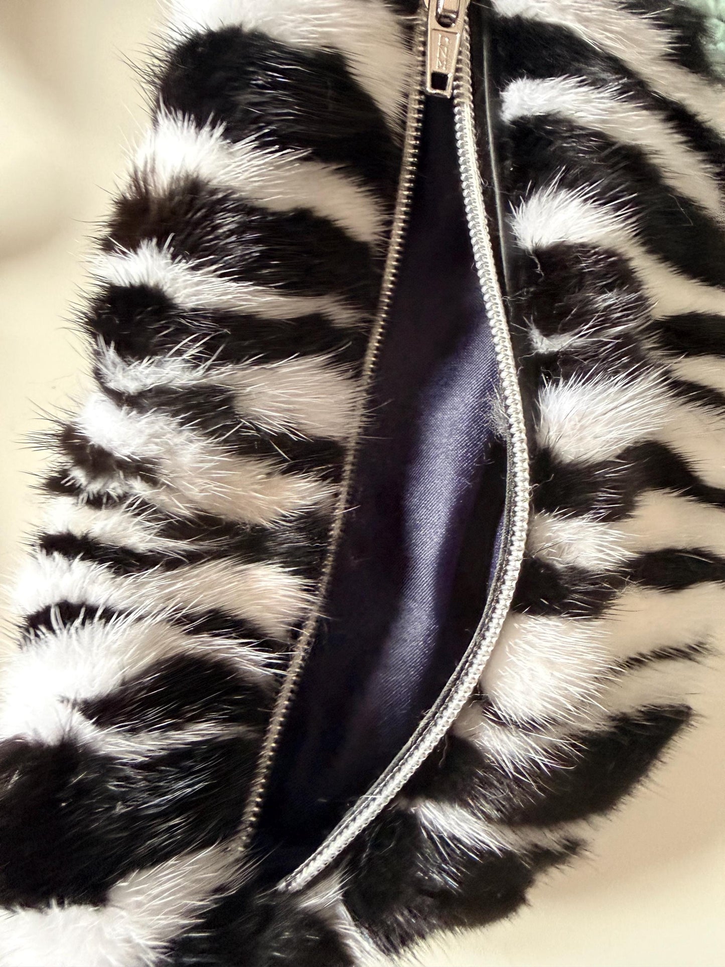 Black and white Mink Fur Bumbag with Chain: Luxury Fanny Pack