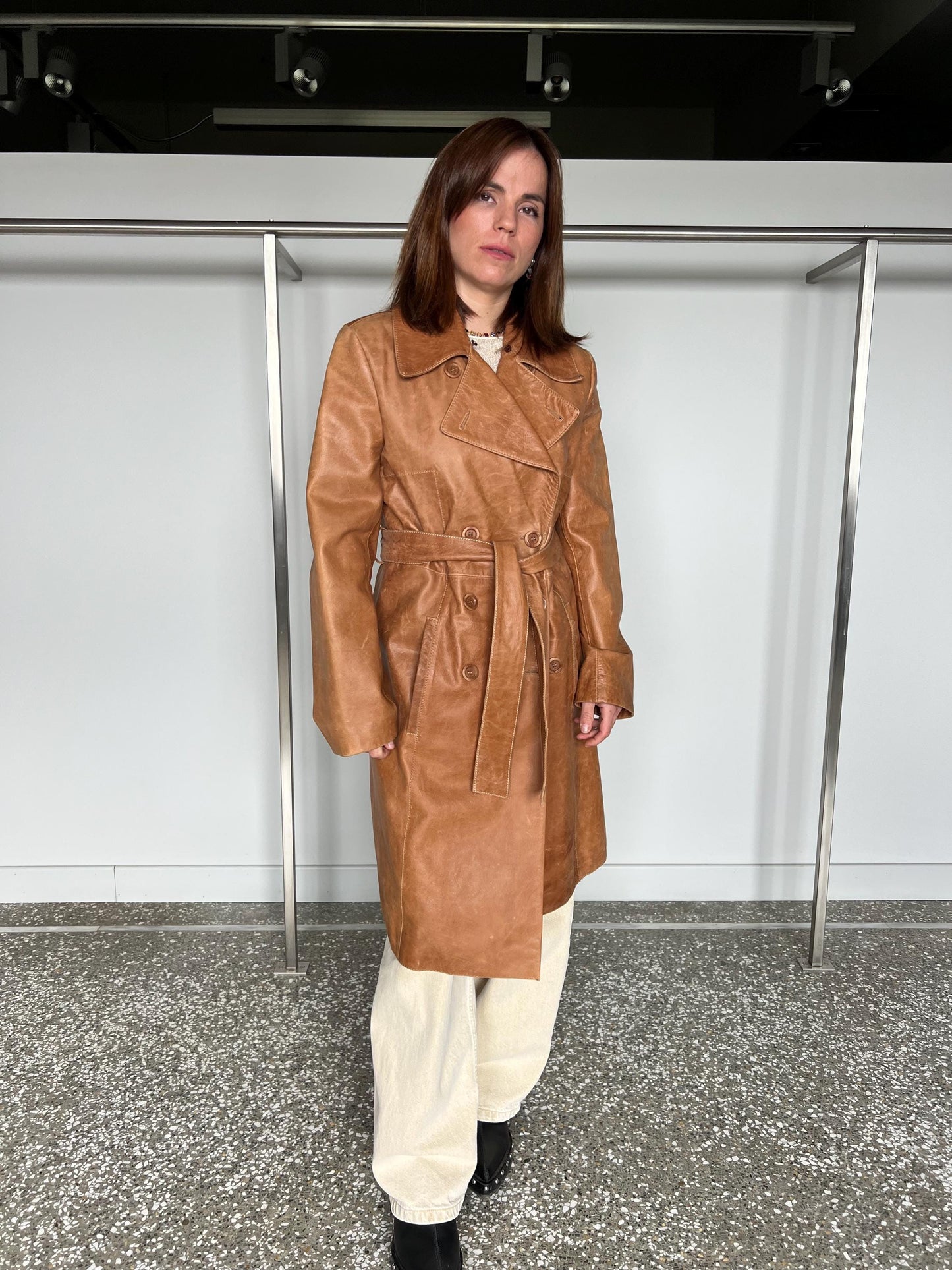 Handmade Whiskey Distressed Leather Coat, Tan Brown Fur Collar