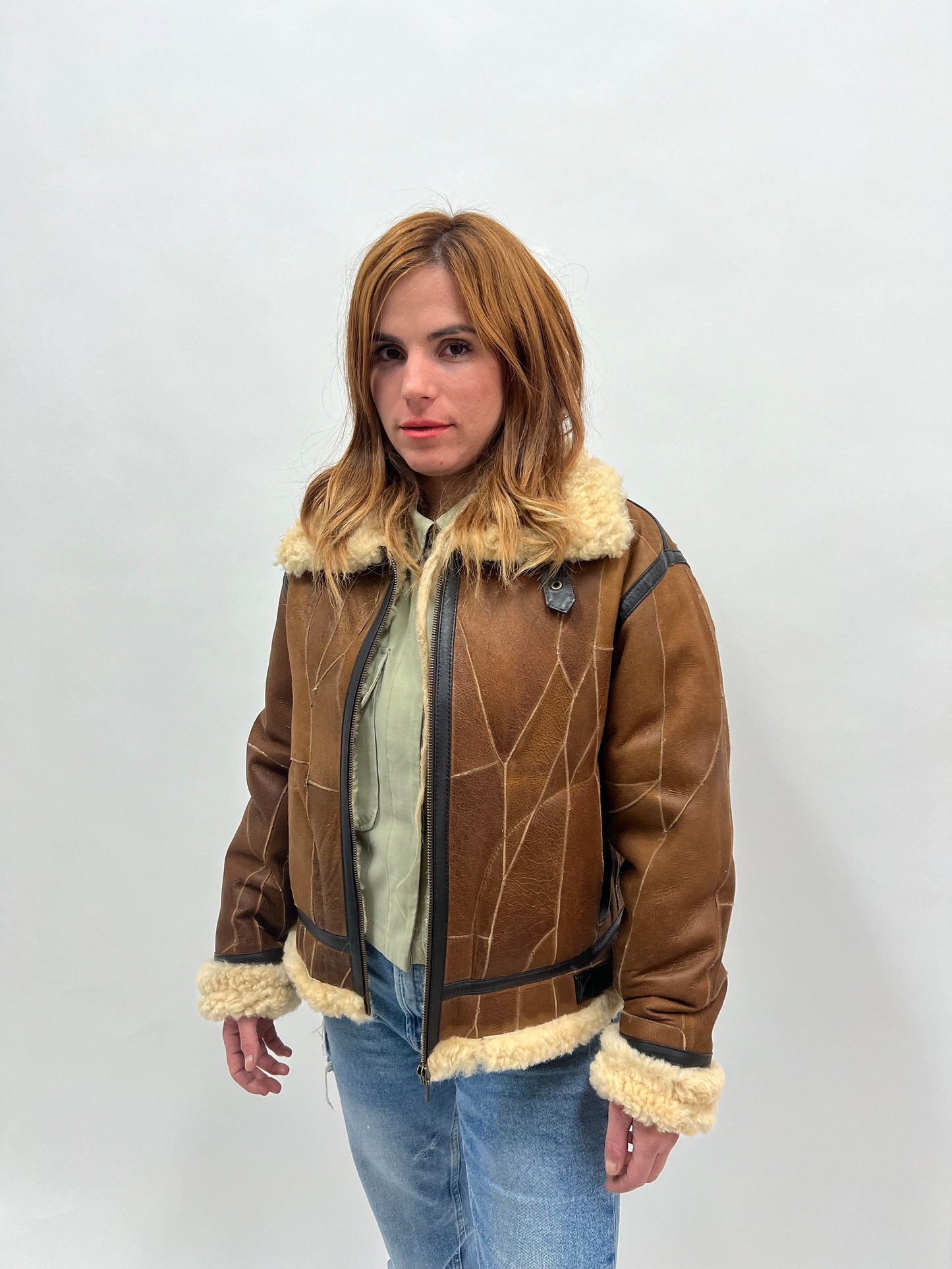 Handmade Shearling Sheepskin Jacket: Leather Trim, Modern Luxury