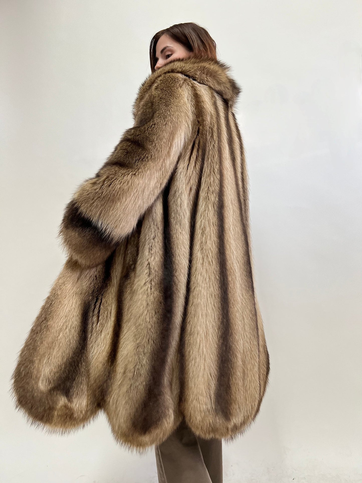 Real Raccoon Fur Coat: Choco Brown Full Length Godet