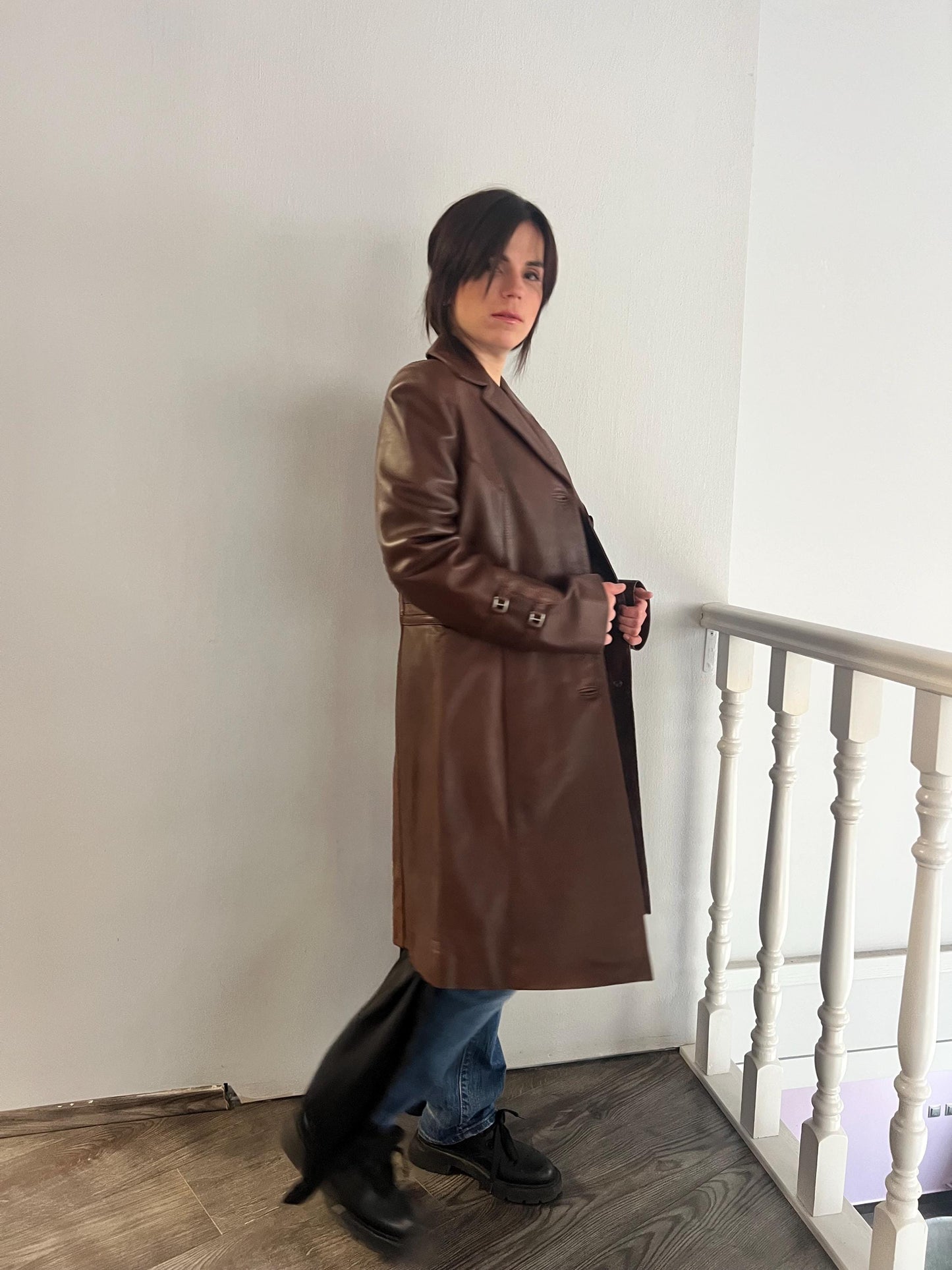 Handmade Nappa Lamb Leather Coat - Tobacco Brown - Made in Greece