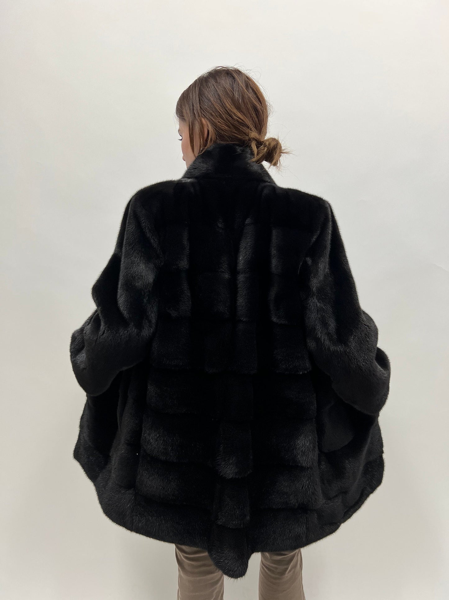 Saga Mink Fur Coat: Black Horizontal Collar Jacket