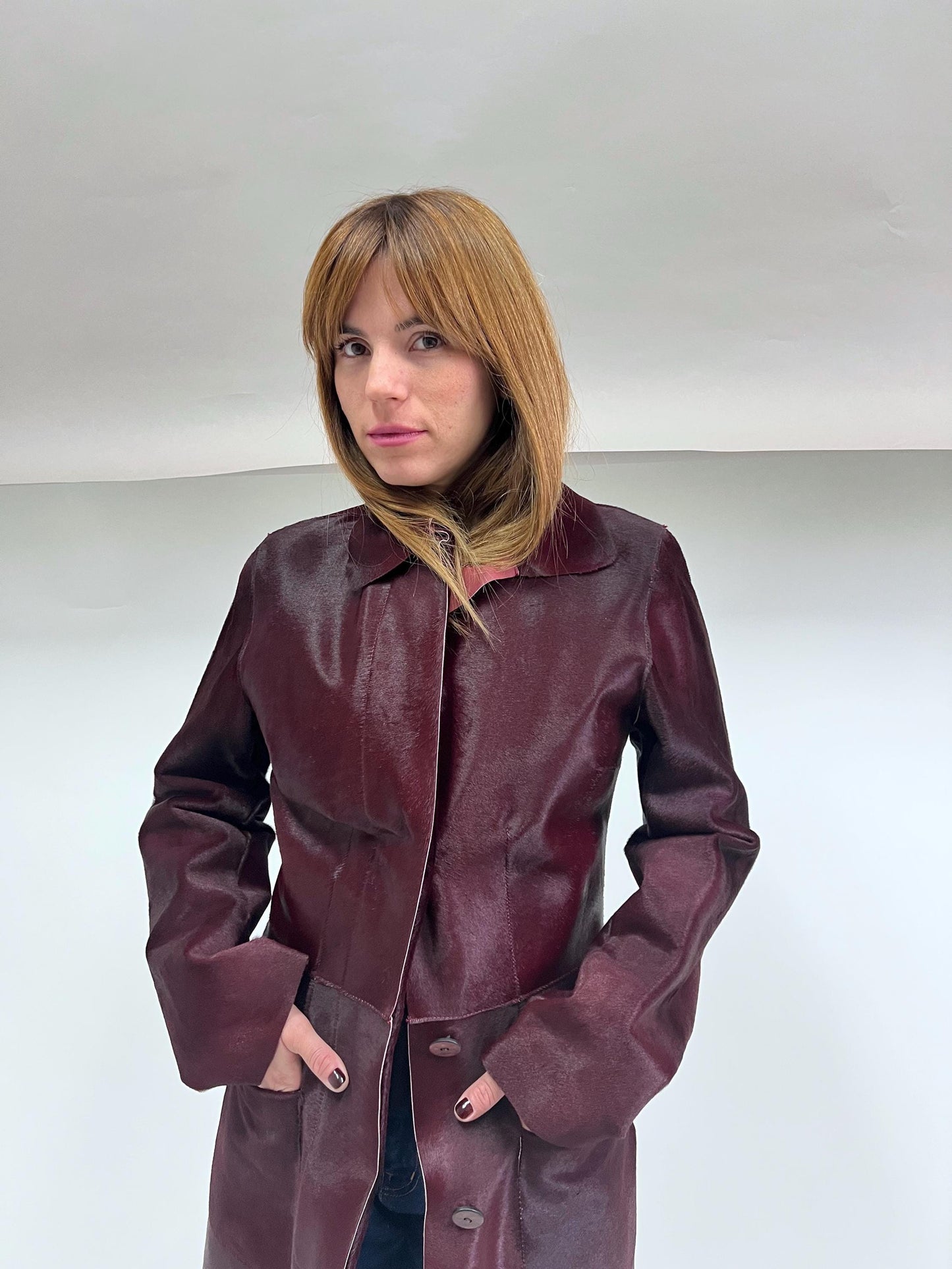 Burgundy Hair-On Leather Coat: Handmade Cavallino Calf Jacket