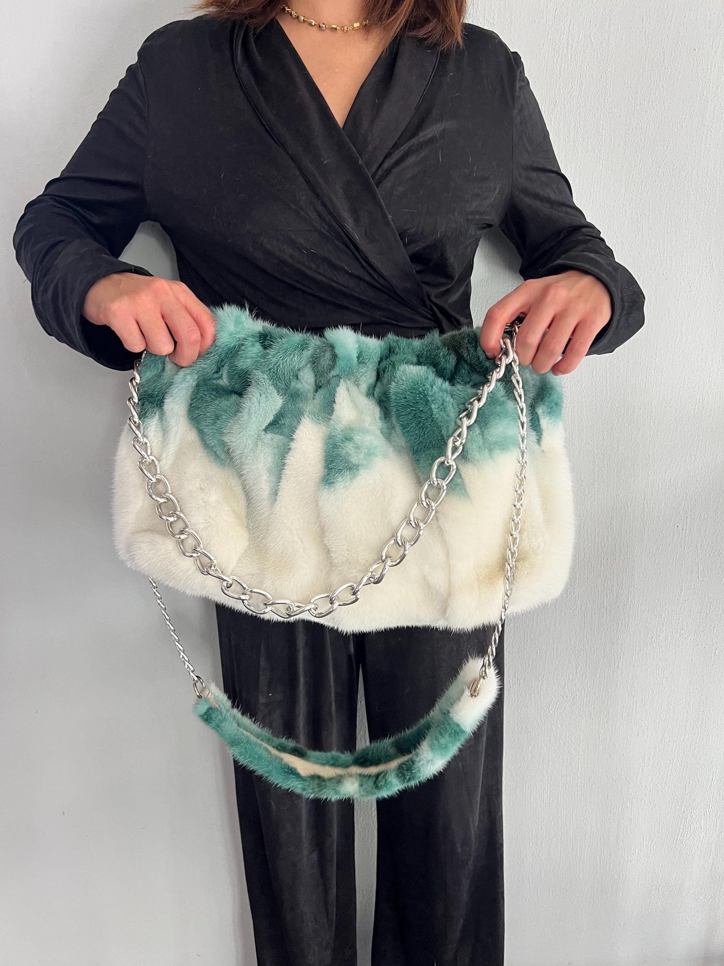 Handmade Mink Fur Slouchy Shoulder Bag: Luxury Cross-body Purse