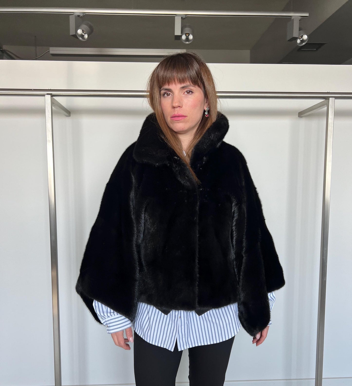 Black Mink Fur Bolero Jacket - Saga Mink Collar - Handmade