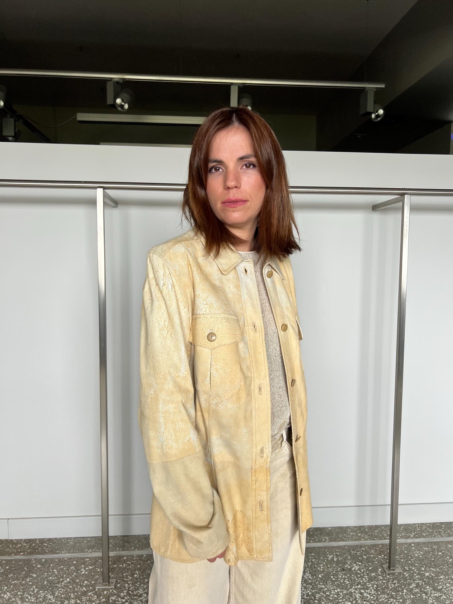 Handmade Beige Suede Leather Distressed Overshirt: Antique Blazer