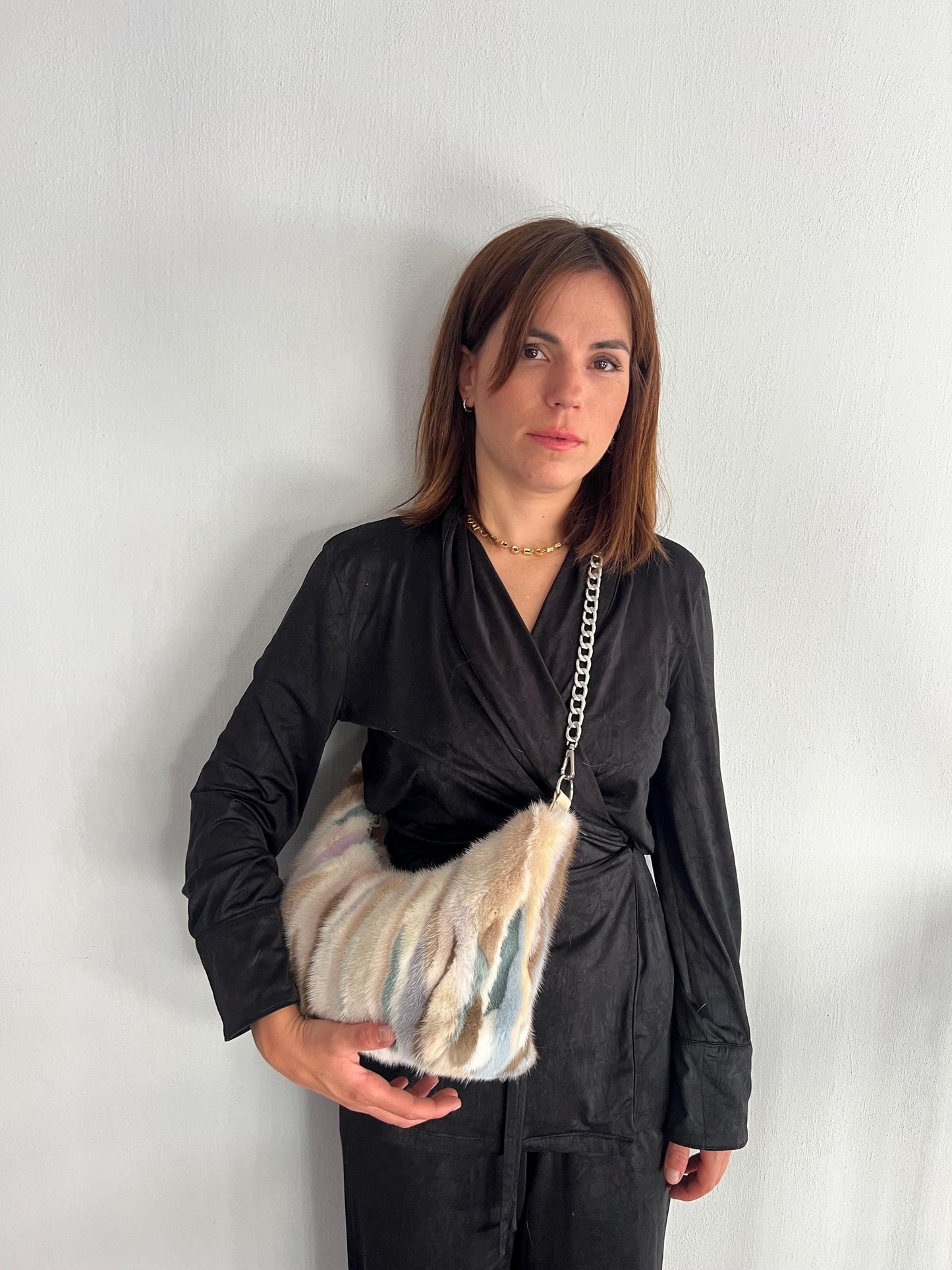 Multicolor Mink Fur Tote Bag: Leather & Chain Details