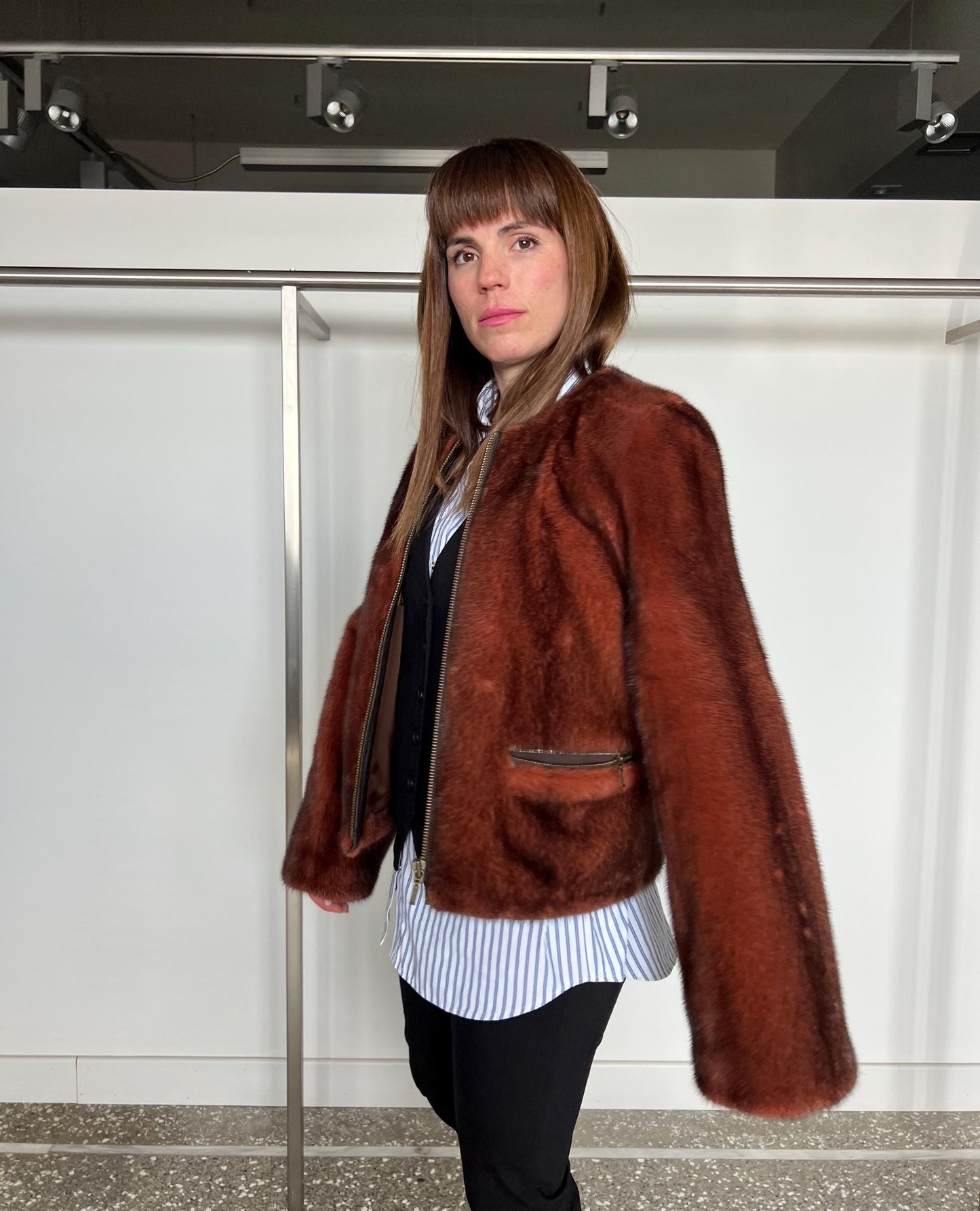 Copper Mink Fur Jacket: Saga Mink, Zipped Pockets, XSmall